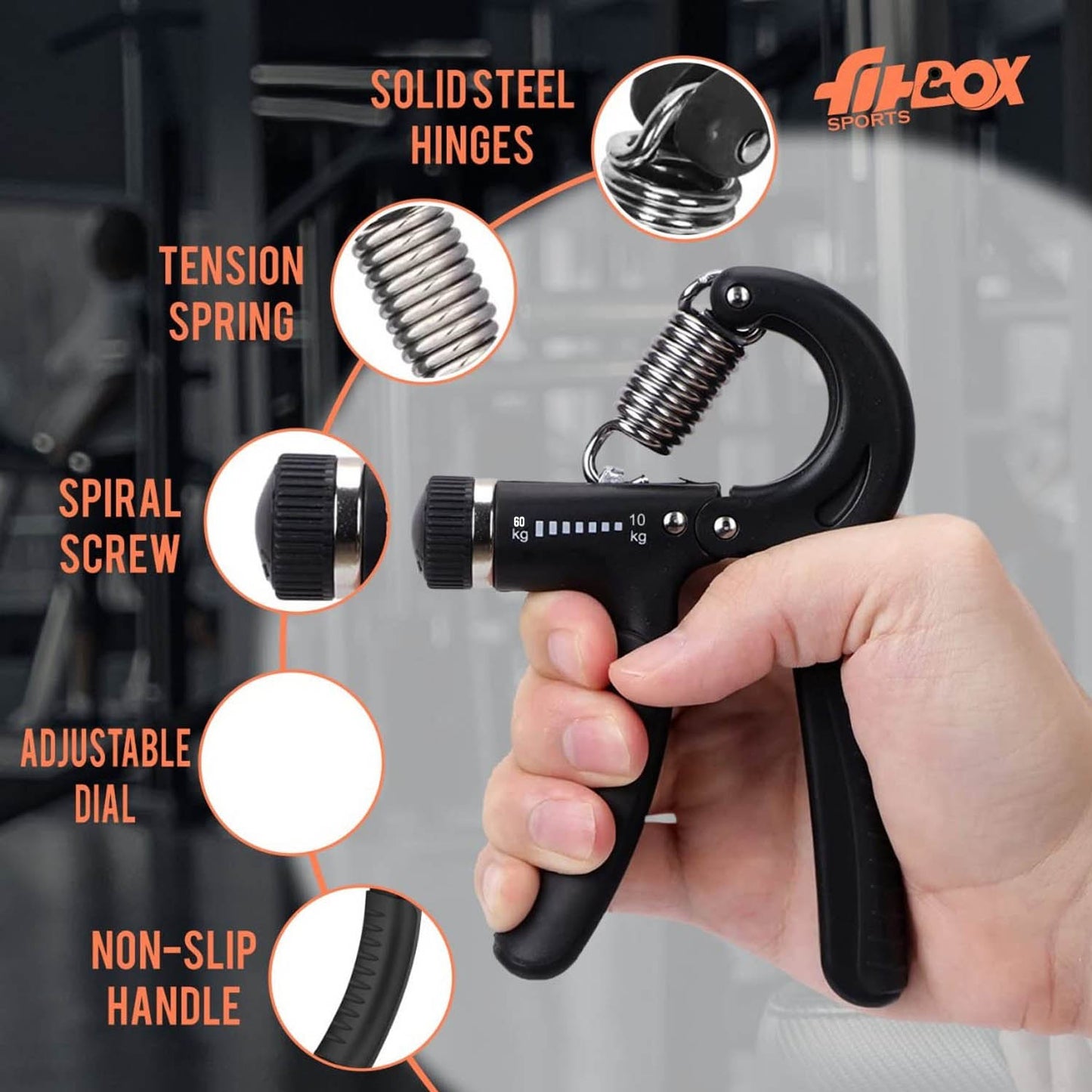 Adjustable Hand Grip Strengthener (10-60kg) – Forearm Exerciser with Counter