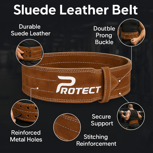 Suede Leather Gym Belt – Adjustable Support for Weightlifting & Powerlifting