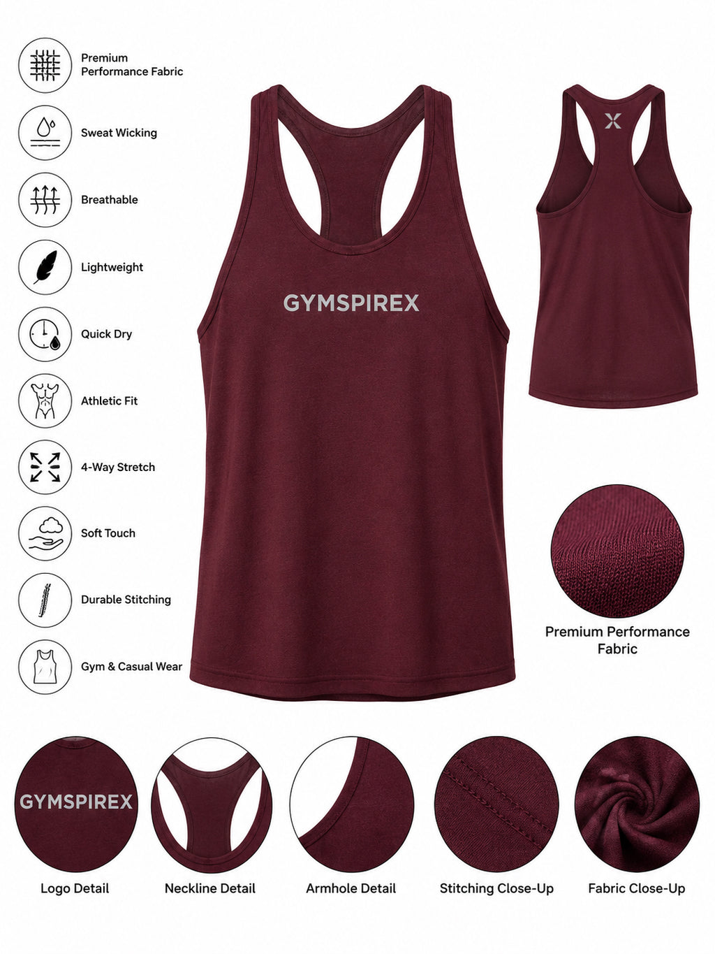 GymSpireX Performance Stringer Tank Top for men